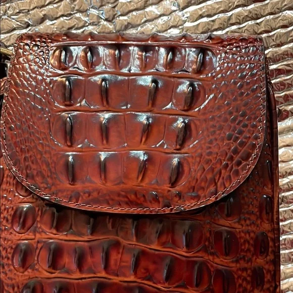 Brahmin Rich Brown Embossed Crossbody Bag - Picture 3 of 9